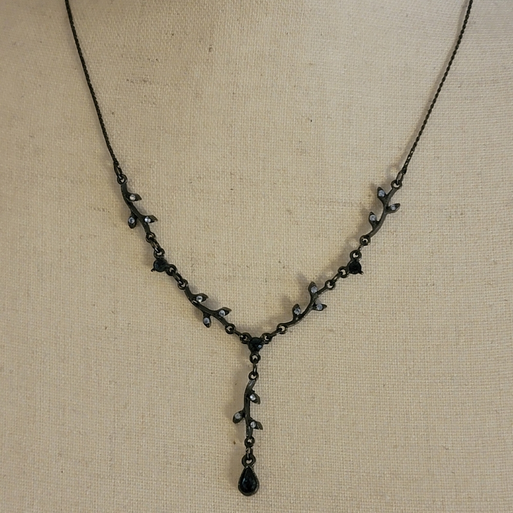 1928 Blue Black Y Necklace & 2 Pairs Dangle Earrings Set